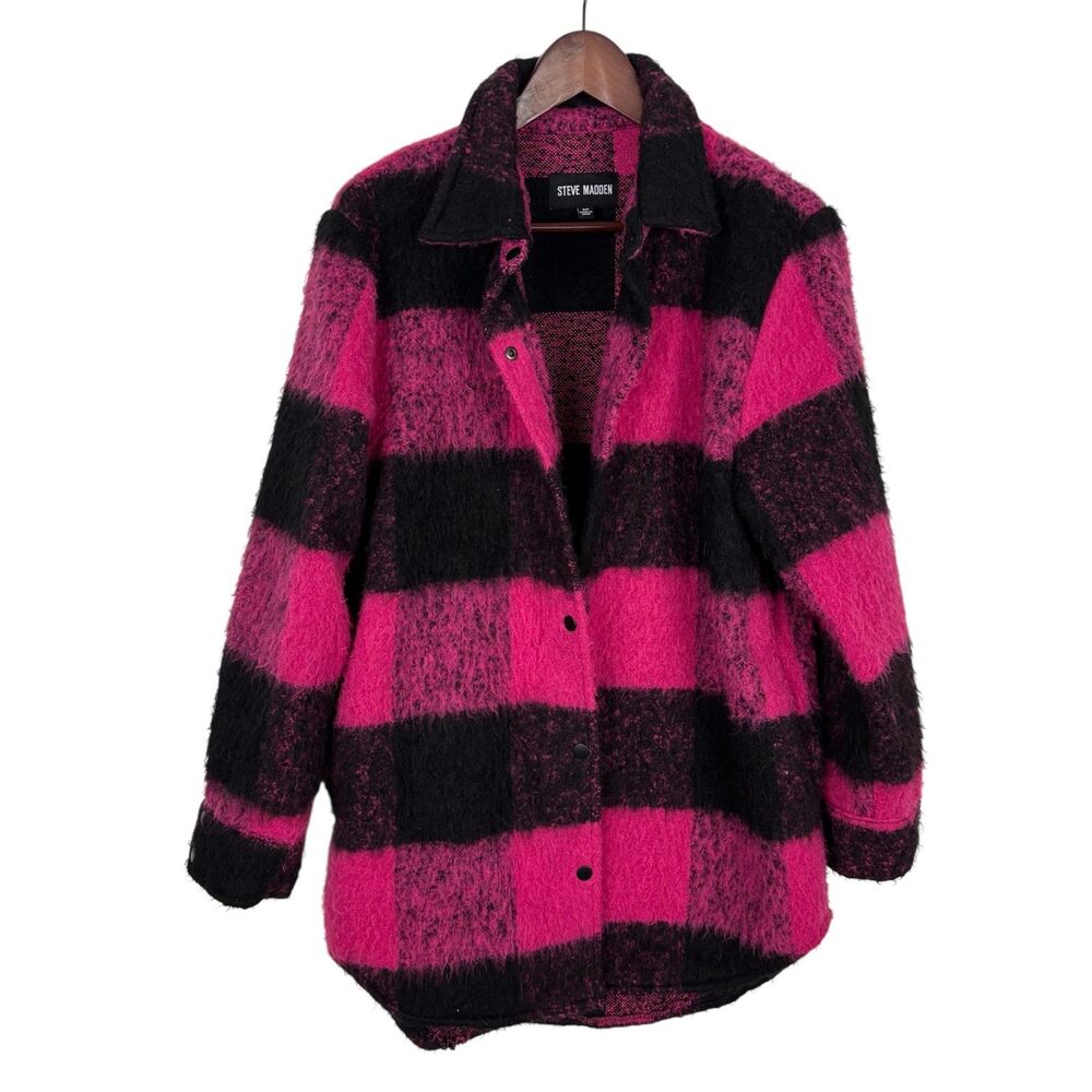 Steve Madden Eldridge Pink Black Plaid Shirt Jacket Women's Medium